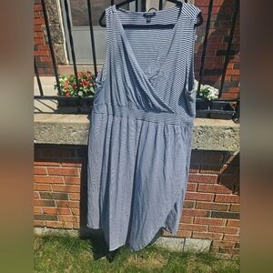 Lands' End Navy and White Faux Wrap Maxi Dress